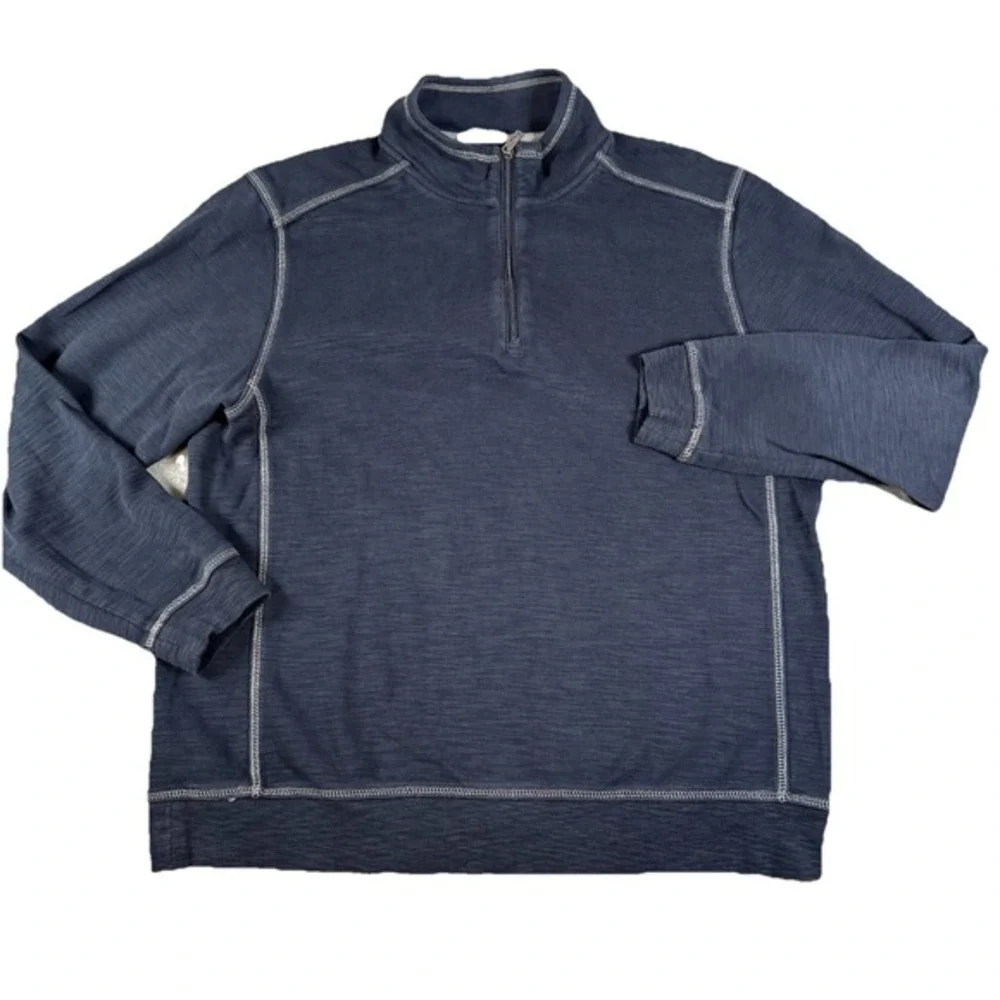 Tommy Bahama Men's L Blue 1/4 Zip Pullover Sweater‎ Golf Resort Coastal Cotton